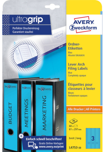 file spine labels Zweckform 29,7 x 61 mm blue 60 pcs