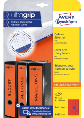Avery file spine labels Zweckform 29,7 x 61 mm red 60 pcs ...