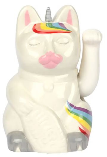 Doiy Figurine Lucky Cat Unicorn 9 X 10 X 15 Cm Ceramique Blanche Internet Home Garden