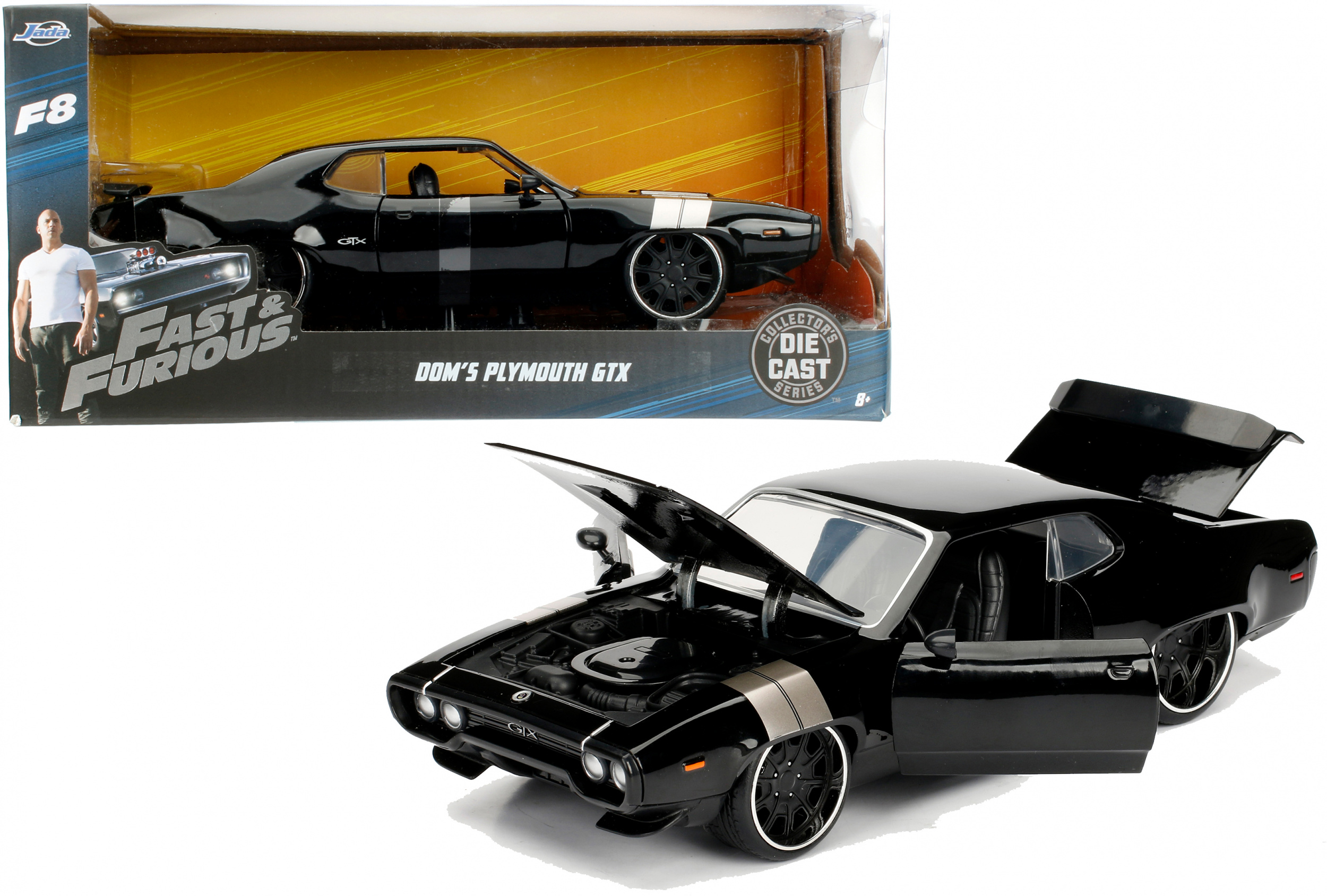 Plymouth GTX 1972 schwarz Dom Fast /& Furious 8 Modellauto 1:24 Jada Toys