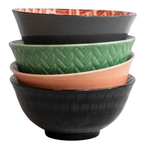 Bols en Céramique à Motifs World of Flavours KitchenCraft Set de 4 15 cm Livrés dans un Coffret Cadeau