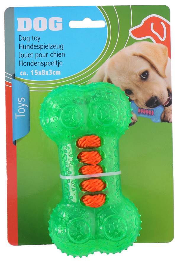 green squeaky dog bone