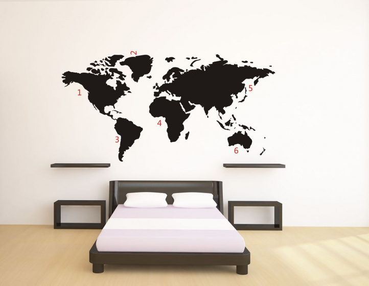 United Entertainment Mapa sveta Nálepka na stenu čierna