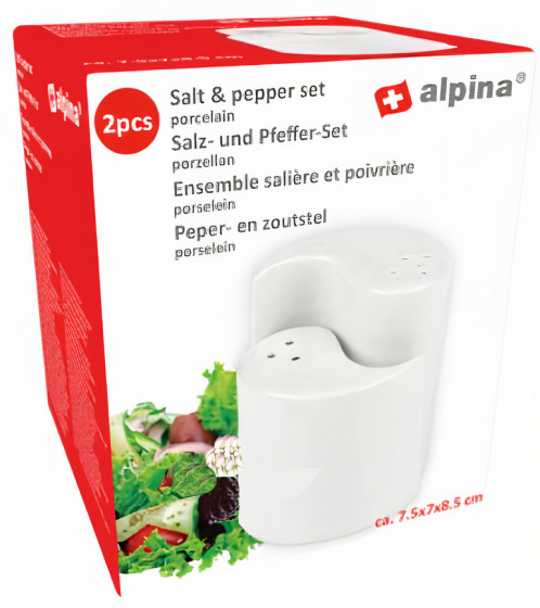 Alpina soľnička a korenička 7,5 x 7 x 8,5 cm porcelánová biela