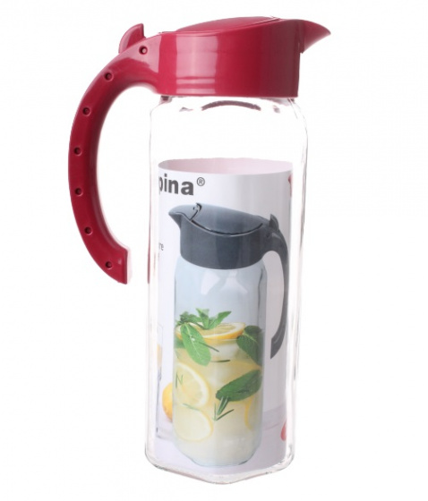 Alpina waterkan met deksel 1,5 liter glas rood 2 delig Alpina waterkan met deksel 1,5 liter glas rood 2 delig