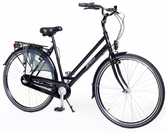 AMIGO bright 28 inch 56 cm dames 3v terugtraprem matzwart