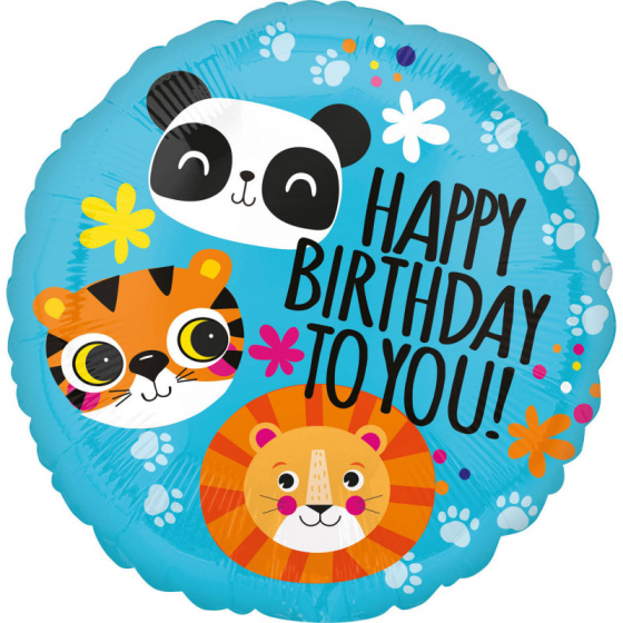 Amscan balón Lion Tiger a Panda H. B-day fólie svetlomodrá