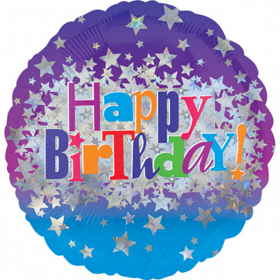 Amscan fóliový balónik Happy Birthday Stars 43 cm modrá/fialová