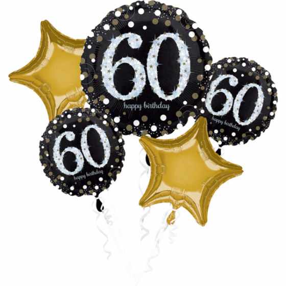 Amscan folieballonnen sparkling birthday 60 zwart/goud 5 delig