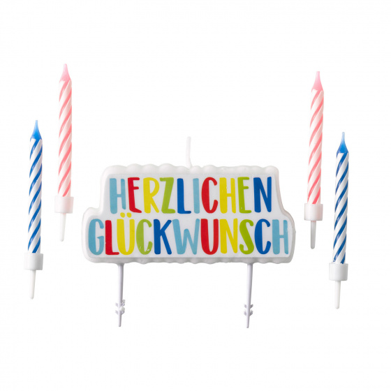 Amscan tortové sviečky Herzlichen Glückwunsch 6,3 cm 5dielne