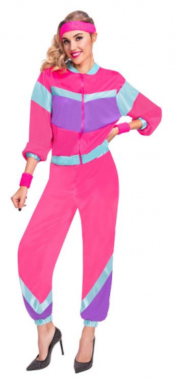 Amscan trainingspak jaren 80 polyester roze maat m