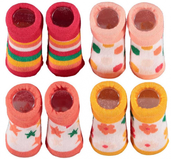 Apollo dojčenské ponožky New Born girls bavlnené oranžové/ružové 4dielne