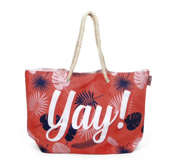 plážová taška Tropical Yay! dámske 52 cm PE/plátno ružové