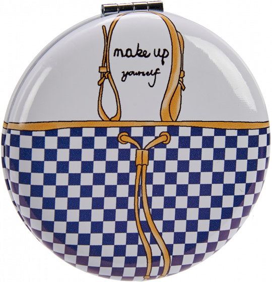 Arte Regal zrkadlová taštička na make-up okrúhla 8 x 2,4 cm sklenená bielo/modrá