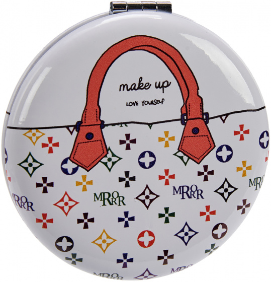 Arte Regal zrkadlová taštička na make-up okrúhla 8 x 2,4 cm sklenená biela/oranžová