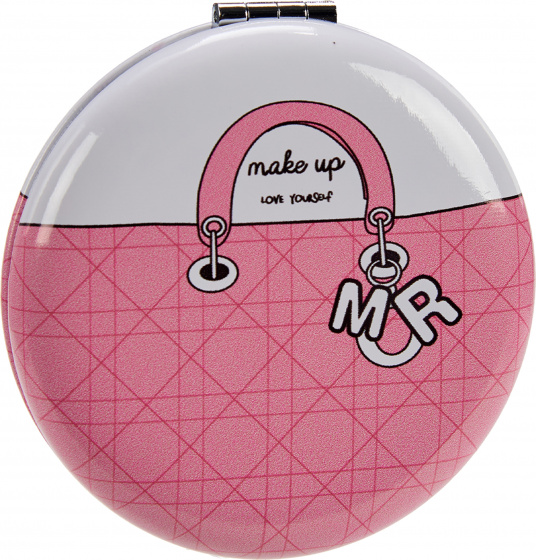 Arte Regal zrkadlová taštička na make-up okrúhla 8 x 2,4 cm sklenená bielo/ružová