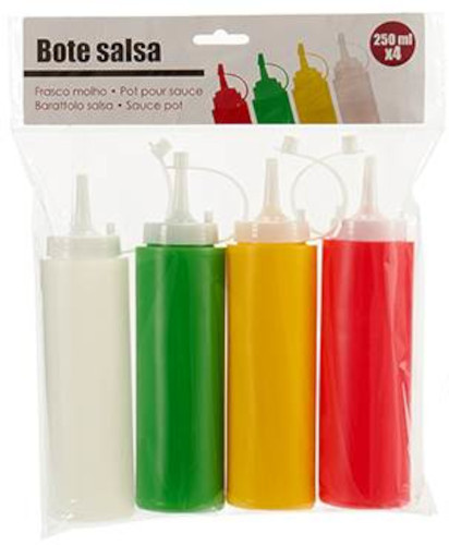 Arte Regal fľaša na omáčku 250 ml 5 x 20 cm červená/biela/zelená/žltá 4 kusy