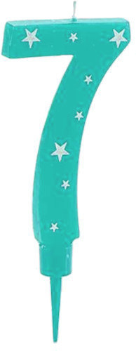 Arte Regal tortová sviečka číslo 7 vosková 1 x 8 x 17 cm tyrkys/biela