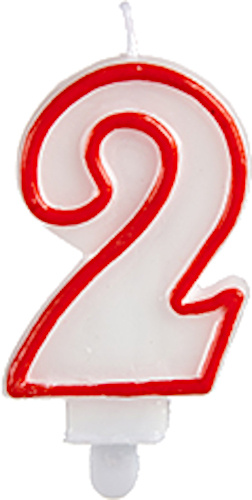 Arte Regal narodeninová sviečka číslo 2 vosková 7,5 cm červená/biela