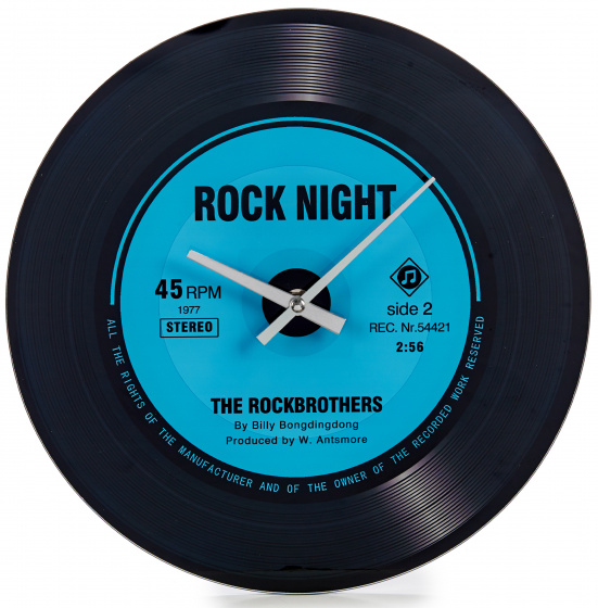 Arte Regal nástenné hodiny vinylová doska Rock Night 15 cm čierna / modrá