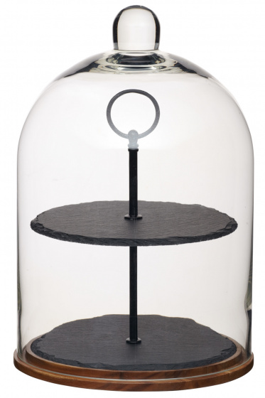 Artesà etagère 2 laags 22 x 31 cm leisteen/glas zwart 2 delig Artesà etagère 2 laags 22 x 31 cm leisteen/glas zwart 2 delig