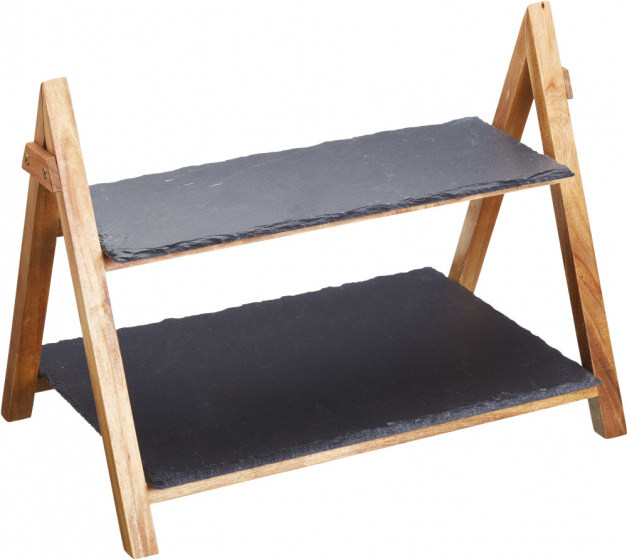 Artesà etagère 2 laags 40 x 25 x 30 cm leisteen/hout zwart/naturel Artesà etagère 2 laags 40 x 25 x 30 cm leisteen/hout zwart/naturel
