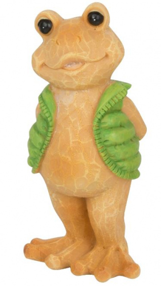 Arti Casa figúrka žabky so zeleným kabátom 12x9,5x14 cm polyresin