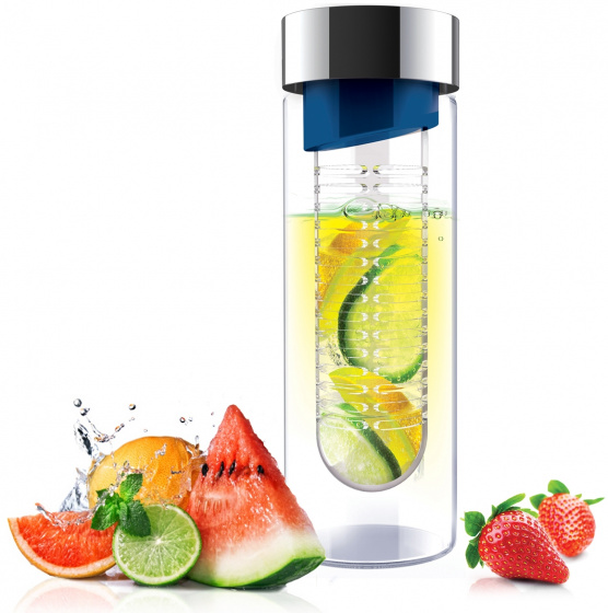Asobu fľaša na vodu Infuse Flavour 480 ml sklenená strieborná/modrá
