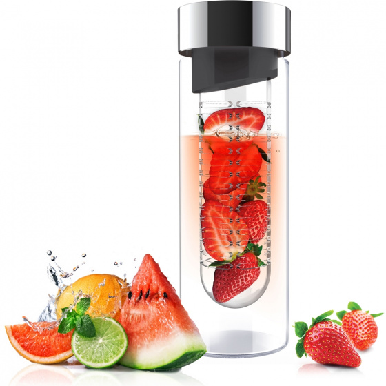 Asobu fľaša na vodu Infuse Flavour 480 ml sklenená strieborná/šedá