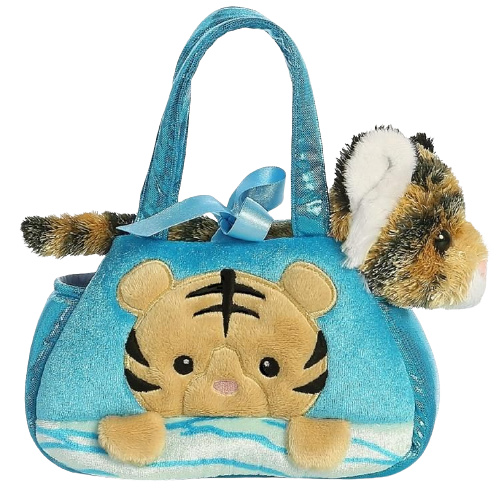 Aurora knuffeltijger in tas meisjes 20,5 cm pluche blauw