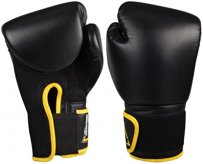 Avento bokshandschoenen PU unisex zwart/geel 12 Oz