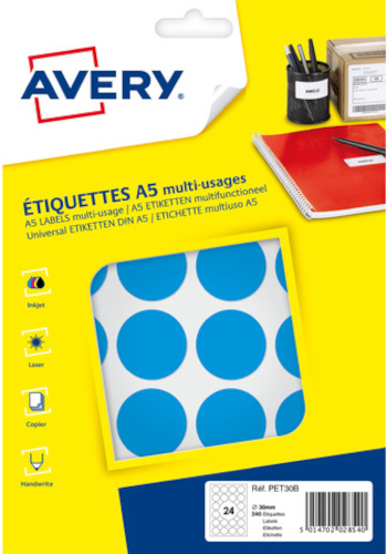 Avery etikety okrúhle 30 mm papier biele 240 ks