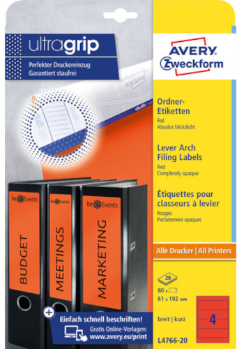 Avery spisové chrbtové štítky Zweckform 192 x 38 mm červené 140 ks