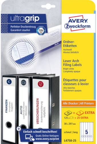 Avery spisové chrbtové štítky Zweckform 29,7 x 38 mm biele 125 ks