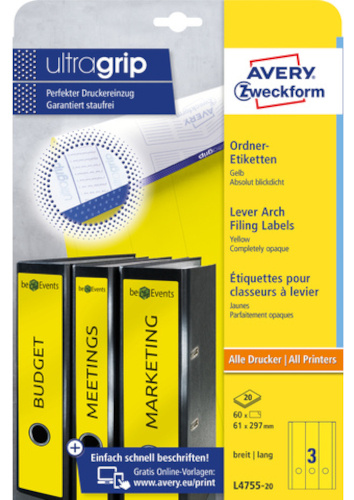 Avery spisové chrbtové štítky Zweckform 29,7 x 61 mm žlté 60 ks