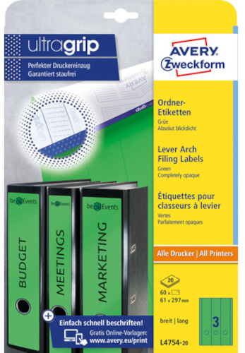 Avery chrbtové štítky na spisy Zweckform 29,7 x 61 mm zelené 60 ks