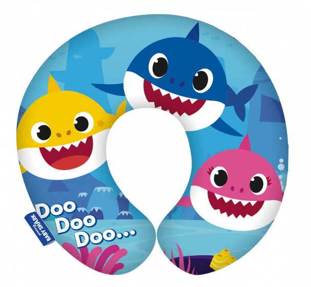 Pinkfong nekkussen baby shark junior 28 x 6 cm polyester blauw