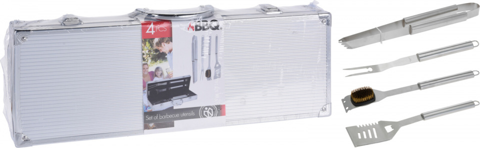 BBQ barbecuegerei 8 x 46 x 17,7 cm aluminium/RVS zilver 5 delig BBQ barbecuegerei 8 x 46 x 17,7 cm aluminium/RVS zilver 5 delig