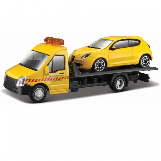 Bburago zmenšený model 1Alfa Romeo Mito + Valník:43 žltá