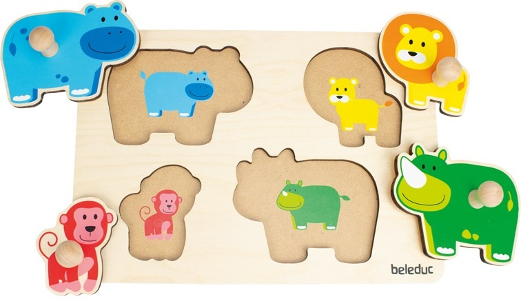 beleduc vormenpuzzel safaridieren junior hout 4 stukjes