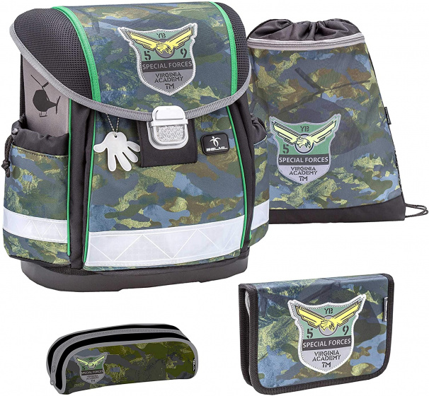 Belmil schoolspullenset camouflage 19 liter polyester groen
