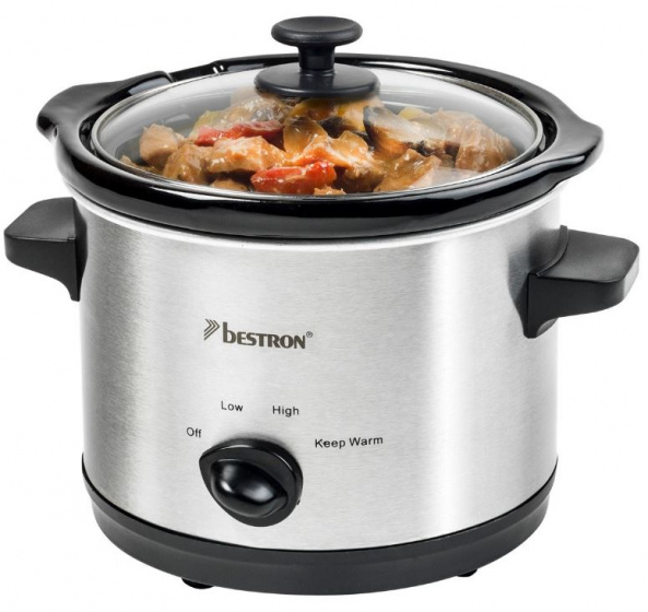 Bestron slowcooker 1,5 liter 120W RVS/glas zilver Bestron slowcooker 1,5 liter 120W RVS/glas zilver