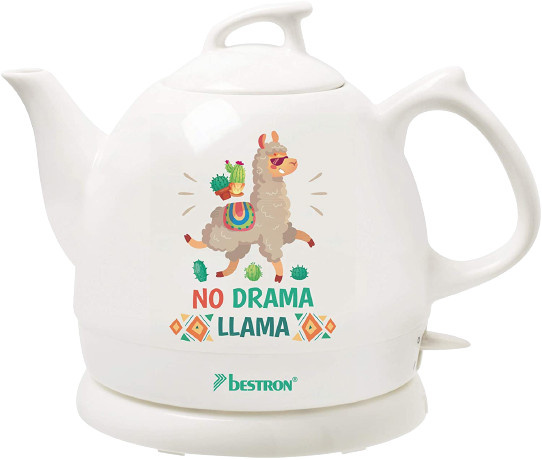 Bestron rýchlovarná kanvica lama a kaktus 0,8L 1785W keramická biela