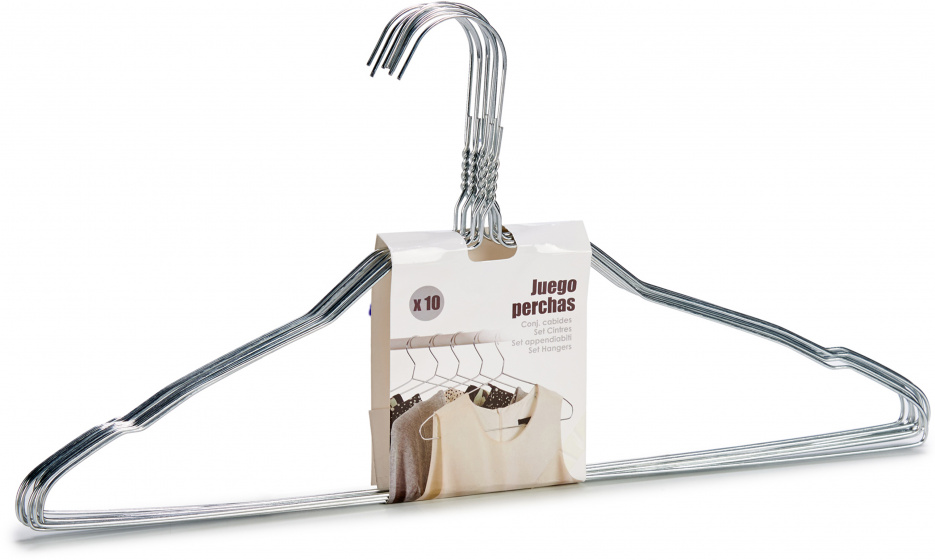 BigBuy Home vešiaky na šaty 40,5 x 21 cm oceľové strieborné 10 kusov