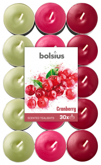 Bolsius geurkaarsen theelicht Cranberry rood/wit 30 stuks Bolsius geurkaarsen theelicht Cranberry rood/wit 30 stuks
