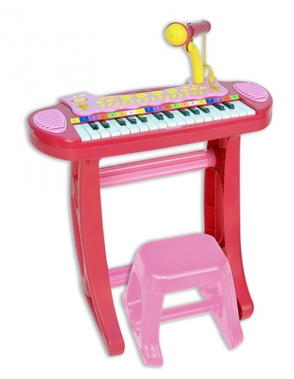 Bontempi keyboard staand met microfoon en kruk roze