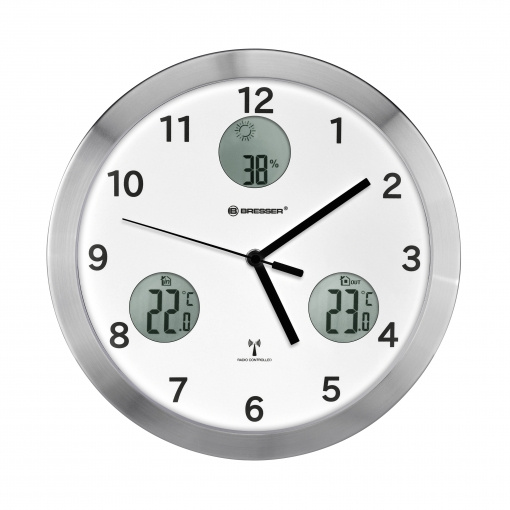 Bresser wandklok MyTime Echo 25 cm RVS wit/grijs 3 delig Bresser wandklok MyTime Echo 25 cm RVS wit/grijs 3 delig