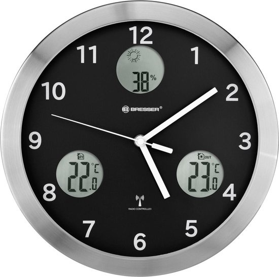 Bresser wandklok MyTime Amber 30 cm RVS zwart/grijs 3 delig Bresser wandklok MyTime Amber 30 cm RVS zwart/grijs 3 delig