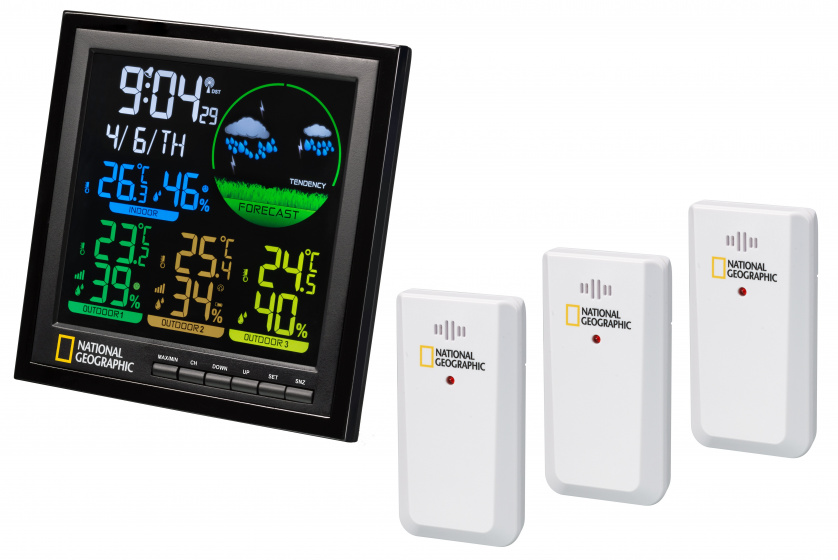 National Geographic weerstation draadloos zwart/wit 5 delig National Geographic weerstation draadloos zwart/wit 5 delig