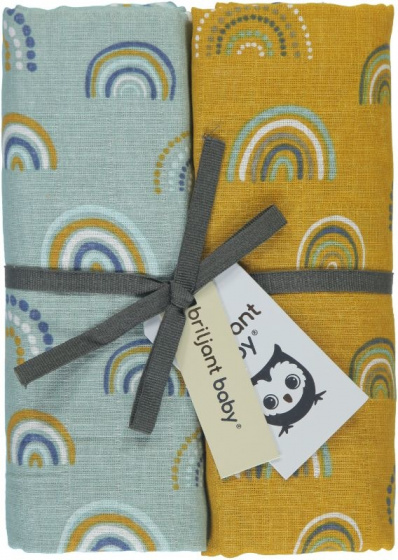 Briljant Baby inbakerdoeken Rainbow 120 cm katoen blauw/geel Briljant Baby inbakerdoeken Rainbow 120 cm katoen blauw/geel